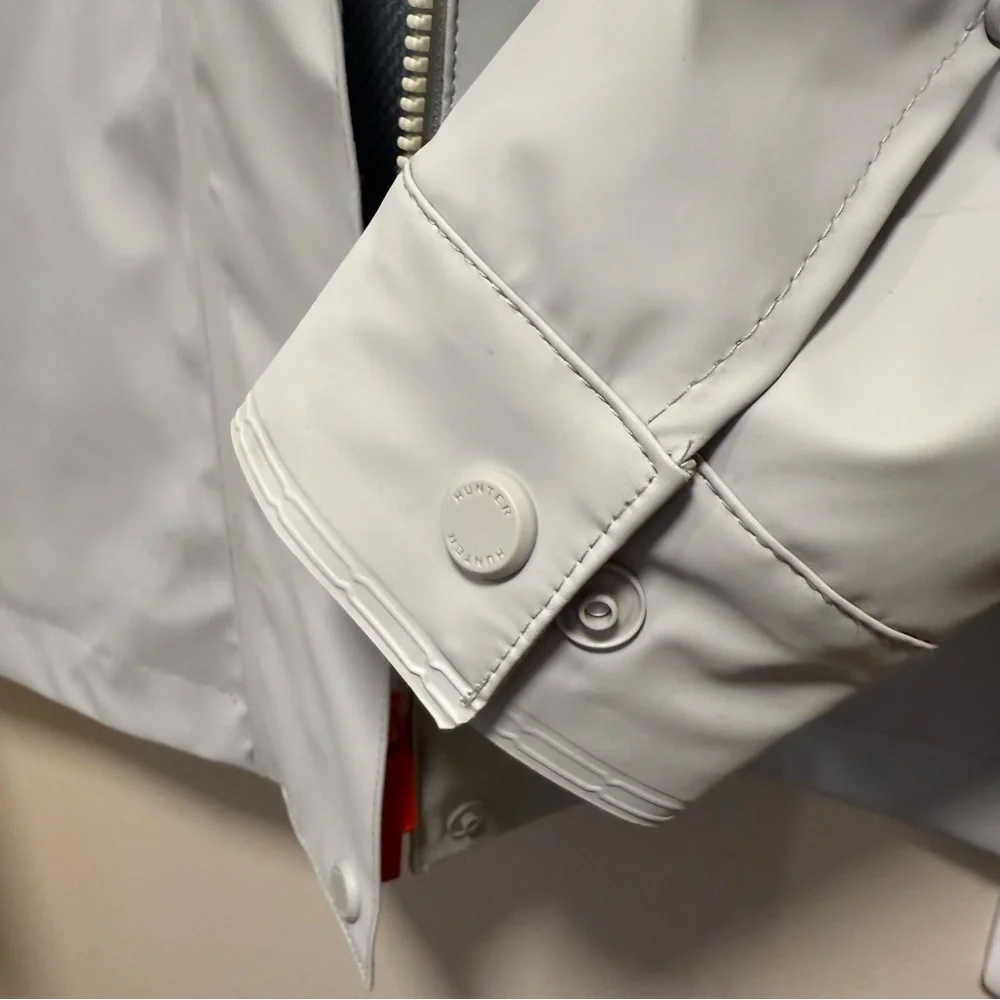 Hunter Abbey Short Rubberized Rain Jacket Light Gray Medium Waterproof Coat - Picture 6 of 10